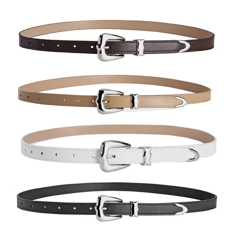Womens Waist Belts For Dress Jeans Pants Silver Metal Buckle Thin