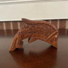 Hand Carved Wood Dolphin Fish Puzzle Box