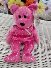 TY BEANIE BABY BEAR - DECADE (BRIGHT PINK) - HANG TAGS ATTACHED - GOOD CONDITION