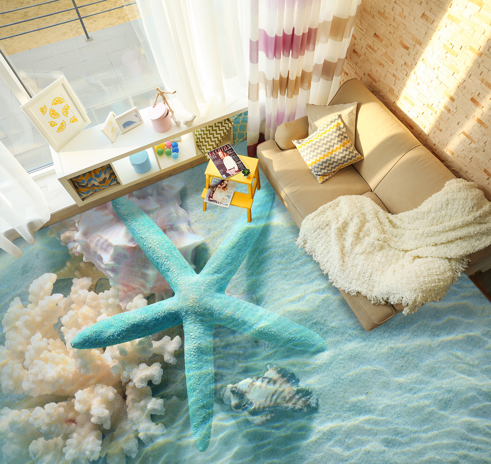 3D Blue Starfish PKE1151 Floor WallPaper Murals Wallpaper Mural Print Bea