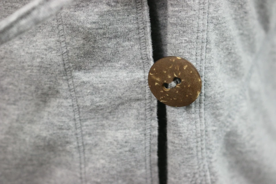 Neon Buddha Size S Gray Knit Cardigan Asymmetrical Drawstring Cowl Neck Cotton - Image 4 of 4