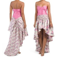 LOVE SHACK FANCY Leilani Satin Floral/Dot Printed Ruffle Hi-Low Dress sz 4 $1195