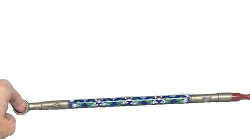 Tibetan Enamel Cloisonne Chinese Pipe Flowers Blue & Bronze Dragon Decor - Picture 3 of 7