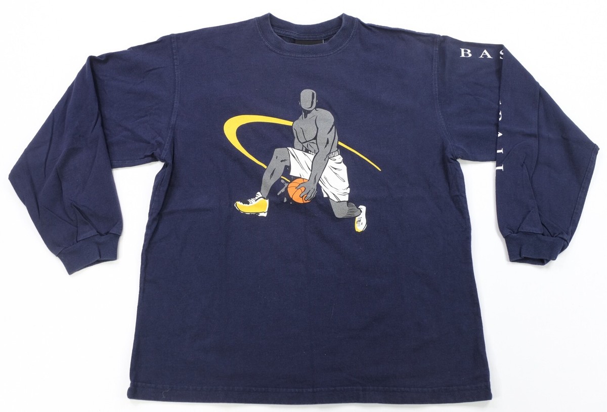 Rare Vintage AND1 Basketball Long Sleeve Graphic T Shirt 90s Navy 