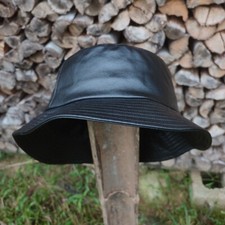 Men Casual Faux Leather Bucket Hat Wide Brim Fisherman Cap Waterproof Bucket Hat