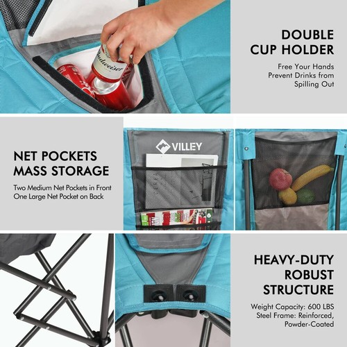 Folding Camping Chair with/Cooler Bag Extra Wide Heavy Duty Padded Camping Couch - Picture 7 of 9