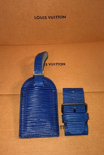 Authentic Louis Vuitton 2 piece Blue Epi Leather Large Luggage Tag & Poignet - Picture 3 of 15