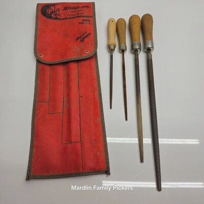 #ad Snap on HB200 4 Piece File Set w C0408 Pouch Wood Handle Hand Tools Vintage $70.39