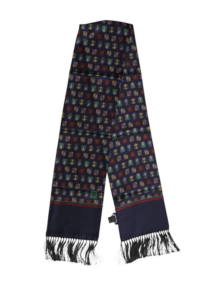 DOLCE & GABBANA Scarf Blue Silk Printed Fringes Foulard 138cm x 16.5cm 310usd - Изображение 2 из 4