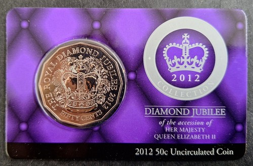 2012 Australia Royal Diamond Jubilee of Elizabeth II 50c UNC coin on card