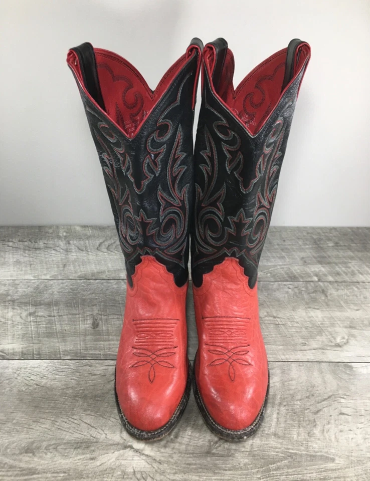 Justin L4704 Red & Black Western Cowboy Leather Women's Boots Size 7 Vintage - Image 3 of 4