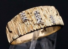 Solid 14 Karat Yellow Gold 9mm Handmade Texture Diamond Wedding Band