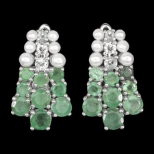 925 Sterling Silver Earrings Round Emerald Topaz Pearl Natural Gemstone Jewelry