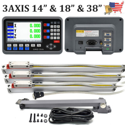 3Axis 14'' 18'' 38'' Linear Glass Scale Bridgeport Kit LCD DRO Digital Readout CNC