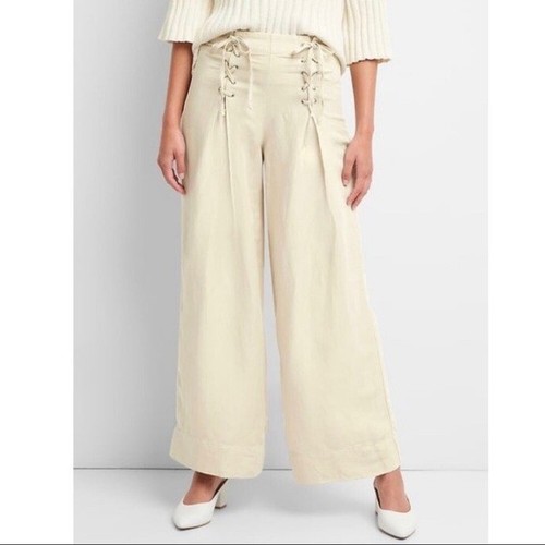 Gap Wide Leg Lace Up Linen Blend Pants 