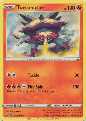 Turtonator - 029/202 - Rare (Damaged) Sword & Shield Base Set - Fire Pokémon