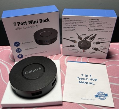 Getatek Mini USB C Docking Station Dual HDMI Monitor  7 Port Mini Dock