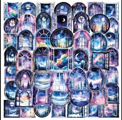 10pcs P.E.T. Dreamy Nighttime Window Stickers- Scrapbook, Journal, DIY Craft