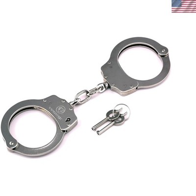 Compact Heavy Duty Silver Handcuffs with Double Lock Mechanism for Professionals