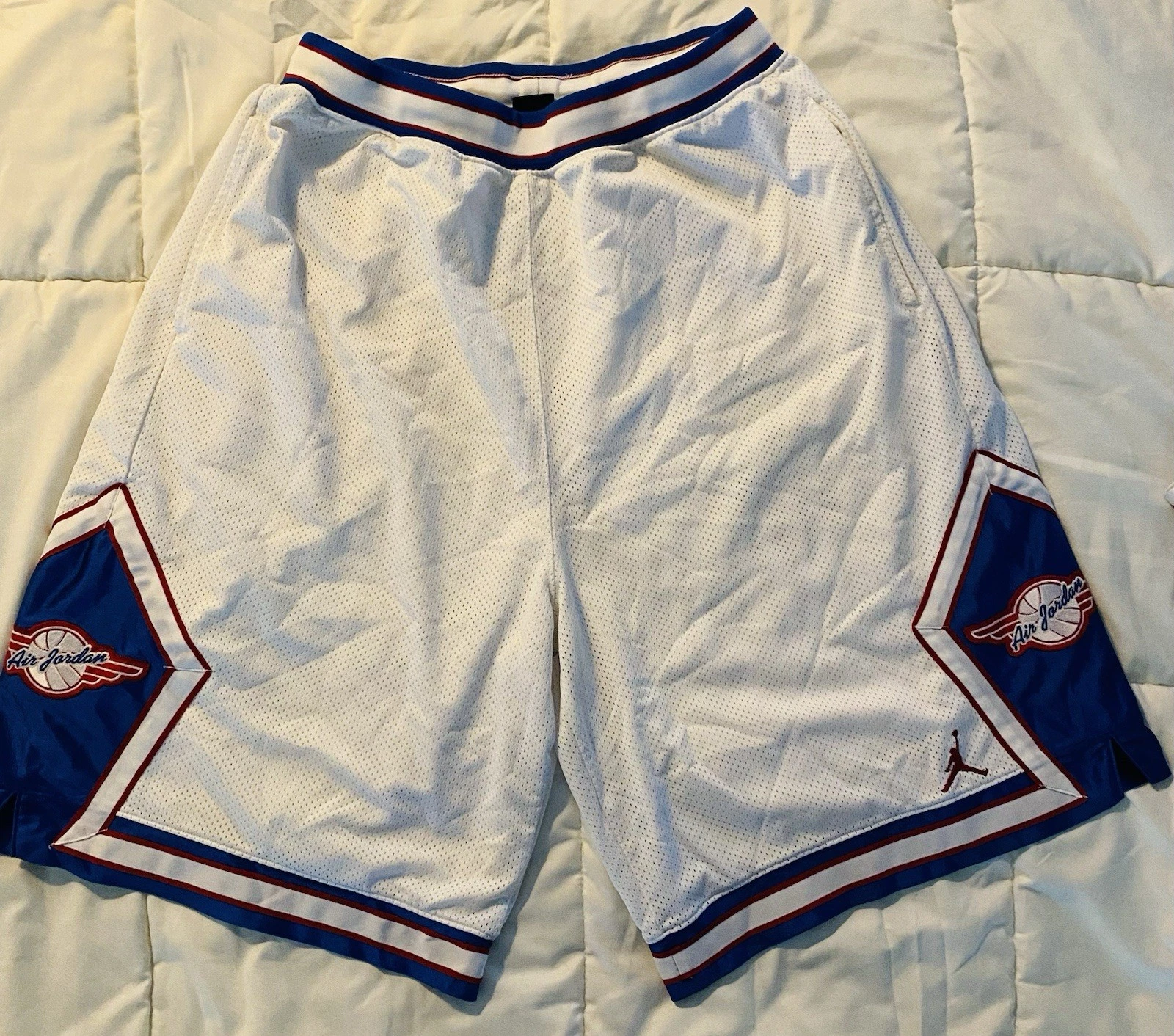 Raro pantaloncino uomo Air Jordan bianco rosso blu maglia alata 2XL