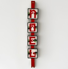 Vintage Christmas Hand Stitched Plastic Canvas Needlepoint NOEL Hanging Decor