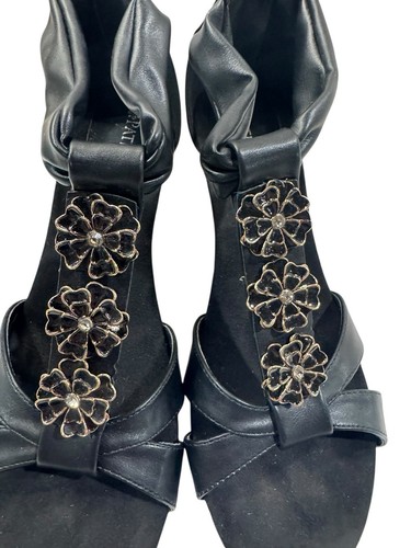 SPRING STEP PATRIZIA ISABELLA 10 BLACK LEATHER RUFFFLED WEDGE ZIP SANDALS NEW - Picture 3 of 9
