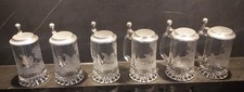 6 Gl&auml;ser Zinndeckel Humpen Jagdmotiv 1xHirsch 5xAuerhahn Nadel- Laubbaum Italy