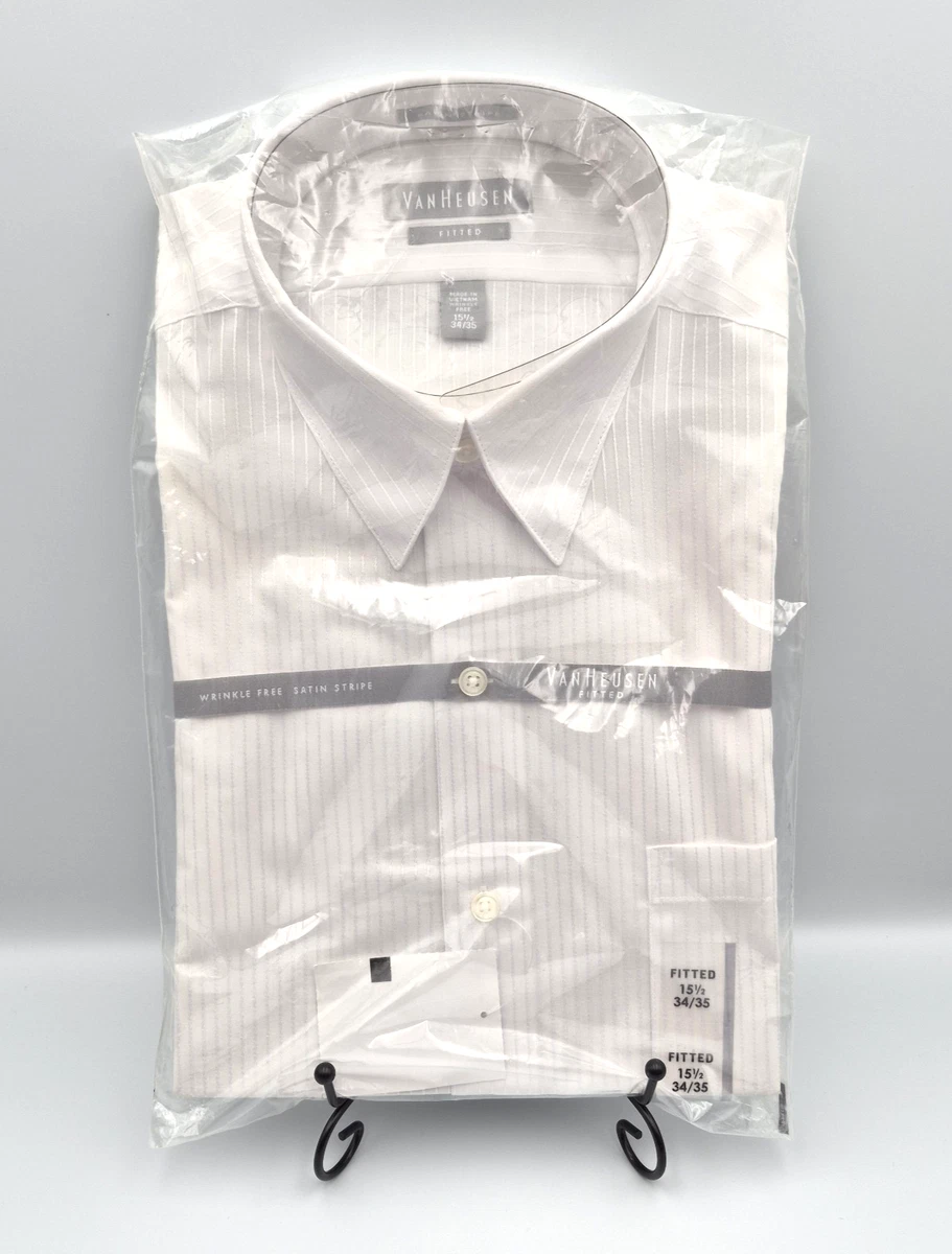 van heusen white satin stripe dress shirt NEW MEN 2 PACK VAN HEUSEN PURITAN LONG SLEEVE DRESS SHIRT SZ 151/2 CREAM WHITE