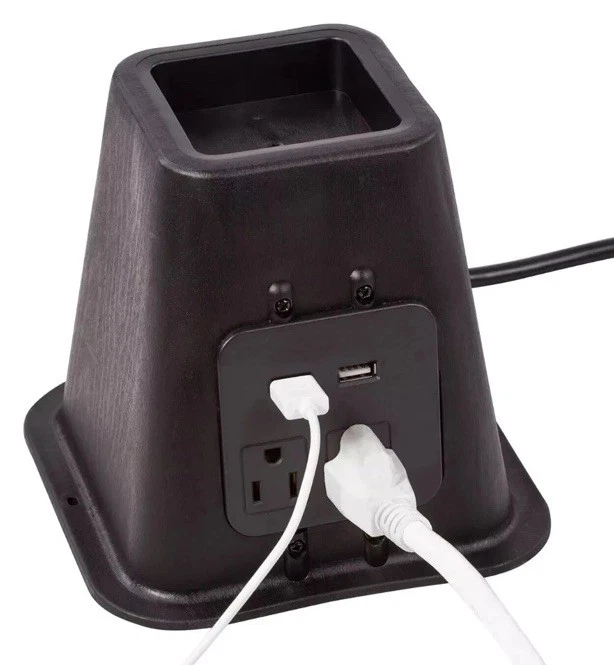 Elevadores de cama negros con tomas de corriente y puertos USB, juego de 4 Foto 2 de 4
