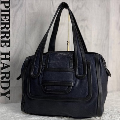 PIERRE HARDY Shoulder Bag Leather Mirror Charm Navy Black From Japan