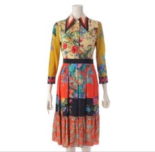 GUCCI Shirt Dress Size 36 Floral Print Silk Multicolor 103 cm Length