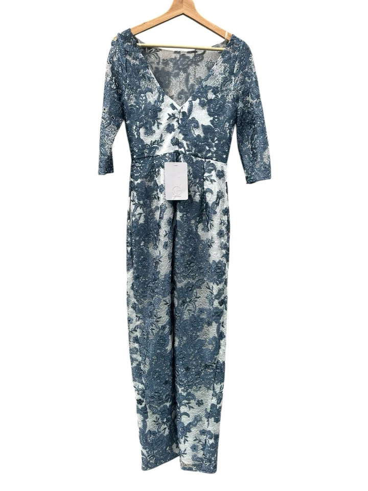 Js Collections Women Blue Floral-Embroidered  Wedding MOB Gown Dress 2 $375 NEW - Image 2 of 4