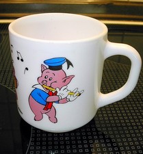 vintage Disney Komiks Świnka Sprytny Arcopal Szkło opalowe Filiżanka do herbaty Kubek do kawy