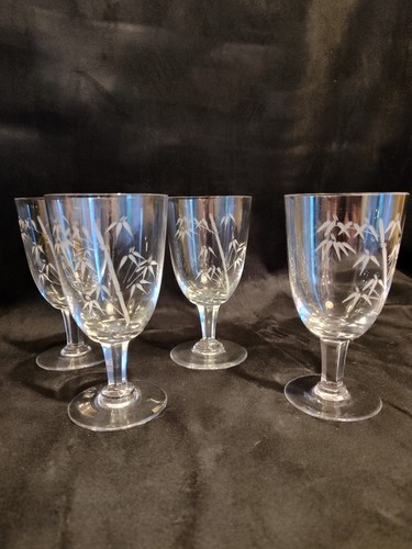 MCM Noritake Sakura Etched Bamboo Crystal Goblets 1950's PRISTINE - Picture 1 of 4