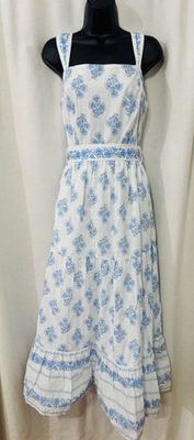 #ad Haute Hippie Women#x27;s Maxi Dress Sz10 Blue White Tie Waist 100% Cotton NWT $39.00