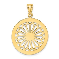 14k Yellow Gold Mandala Pendant Round Sunburst Medallion Boho Yoga Necklace Char