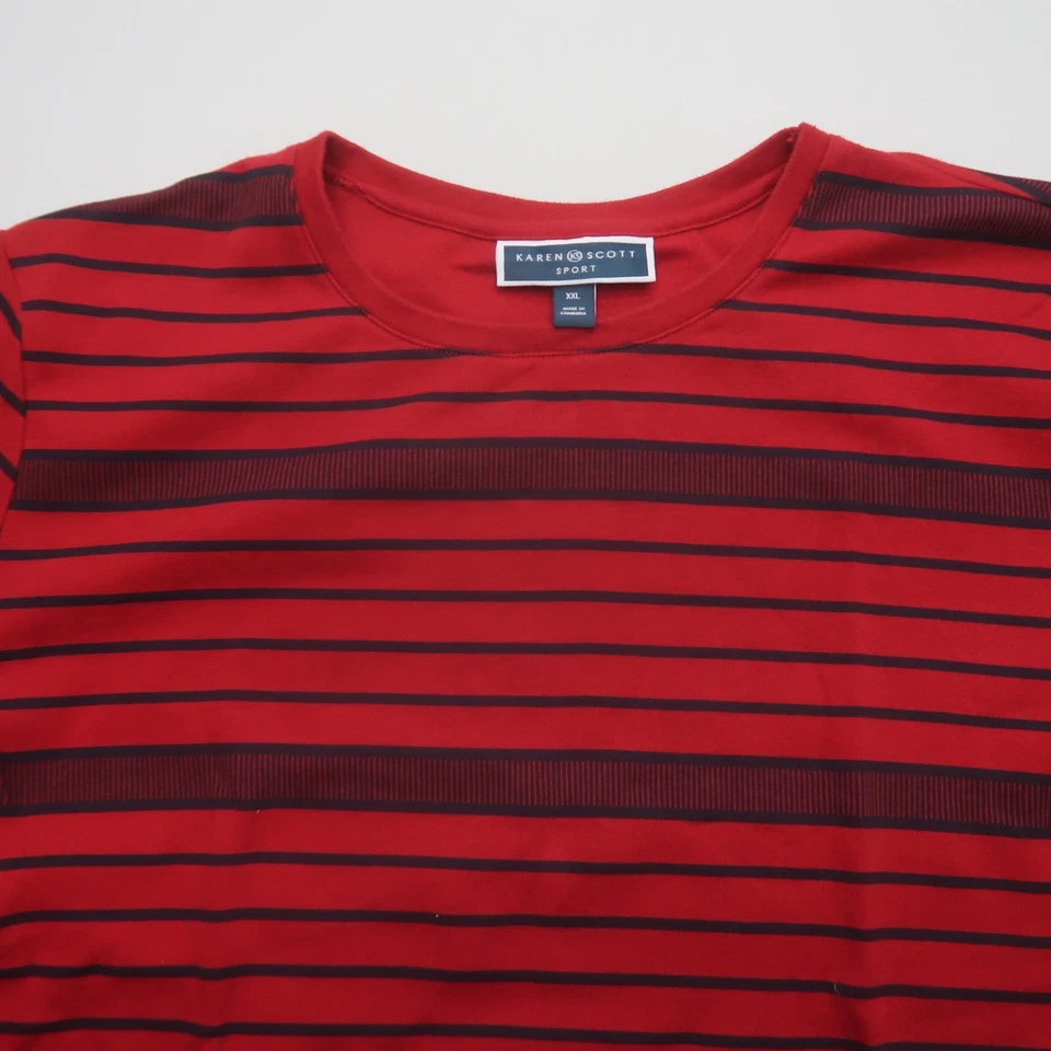 Vestido Camiseta Deportiva Karen Scott Talla XXL Rojo Rayas Preppy Manga Corta Informal Foto 3 de 4