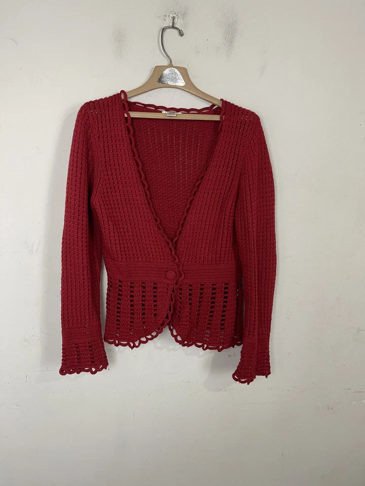 Cárdigan suéter bolero tejido abierto Harold's rojo seda mezcla angora para mujer Foto 2 de 4