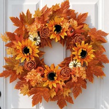 24 Inch Fall Wreaths for Front Door Autumn Thanksgiving Wreath with Pumpkin