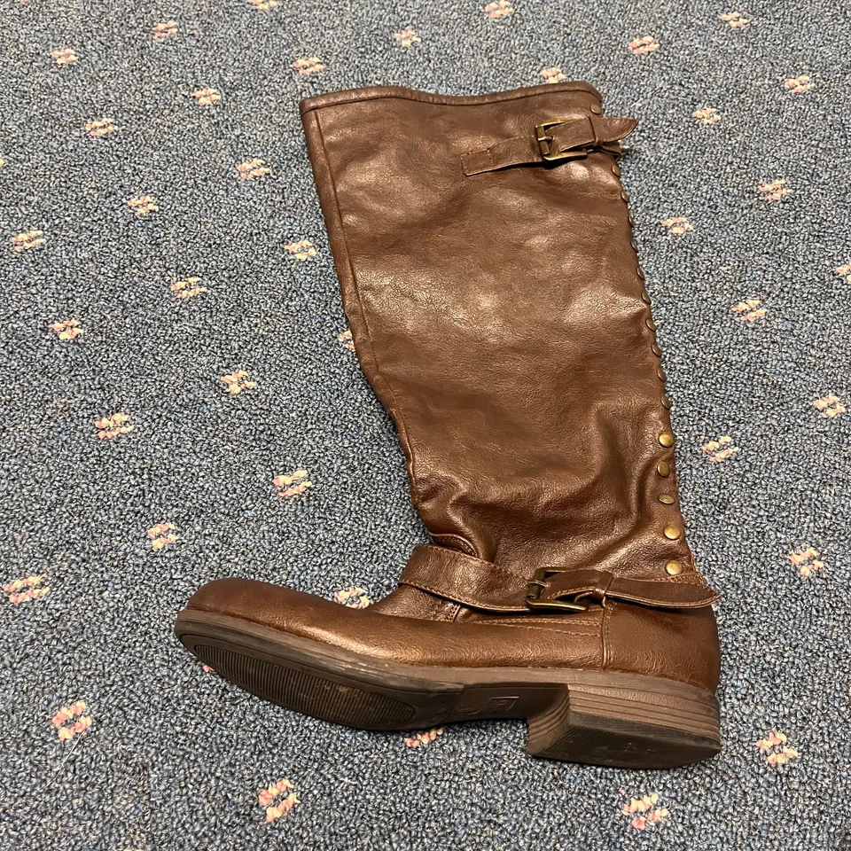 Botas de montar de bambú Montage-83 para mujer talla 8,5 hebilla cremallera tachonadas marrón moda Foto 3 de 4