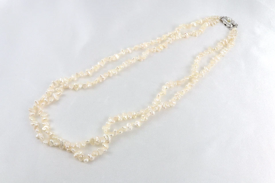 Tasaki Keshi Pearl 2-Strand Necklace 5mm 16.5", Silver Clasp with Akoya Pearl - Image 3 of 4