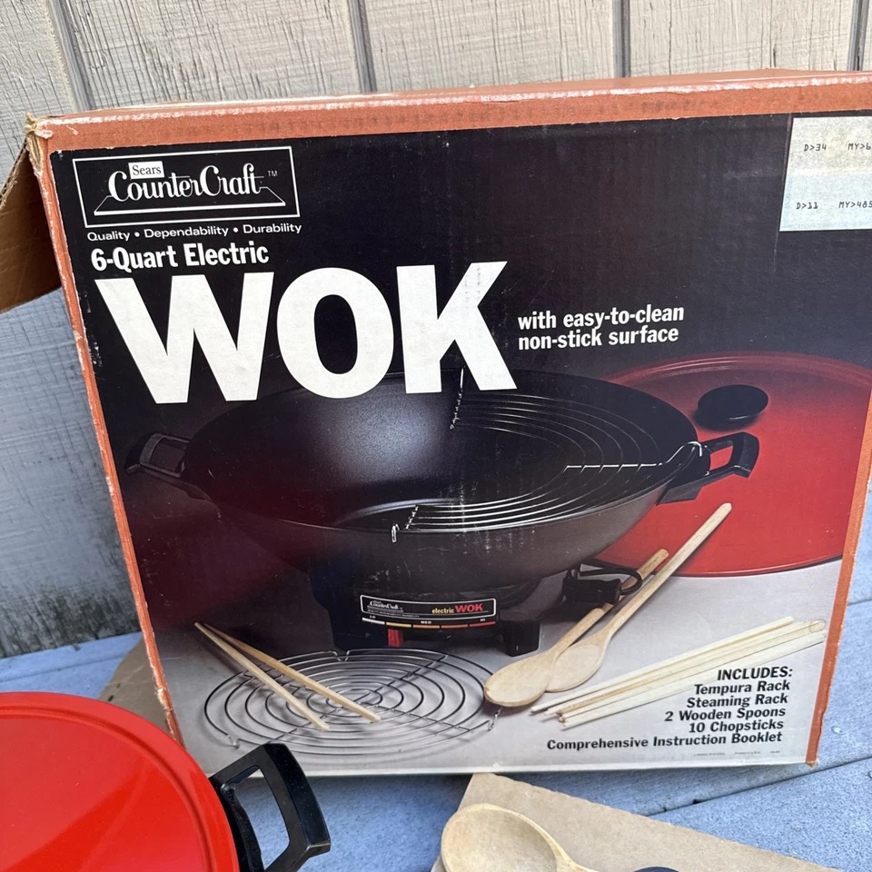 De colección Sears Counter Craft 6 cuartos wok eléctrico nuevo caja abierta con todos los accesorios Foto 4 de 4