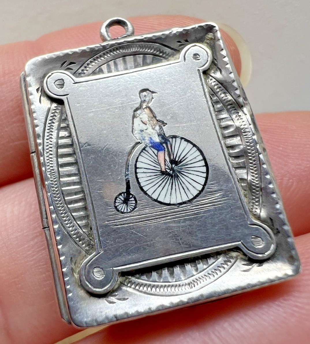 RARE HM1892 ANTIQUE SOLID SILVER PENNYFARTHING ST… - image 1