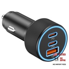 USB C Car Charger, 3-Port 67W Dual USB-C  USB-A Car Power Adapter PD/QC 1-Pack