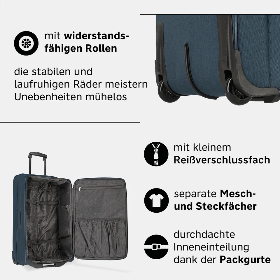 Reisekoffer mit 2 Rollen, Rollkoffer mittelgroß, Orlando, klassischer Weichsc... - Bild 4 von 4