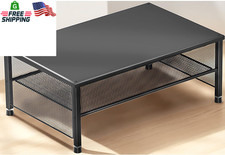 2 Tier Monitor Stand Riser Desk Organizer for Computer Printer Black