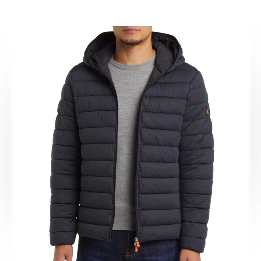Save The Duck Mens Lexis Hooded Puffer Jacket Black- Size XXL 2XL