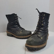 Carolina Work Boot CA1825 Men 9 2E Steel Toe Black Leather 8” Logger Distressed