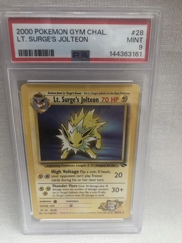 PSA 9 Pokemon Gym Challenge Unlimited Lt. Surge’s Jolteon Non Holo Rare 28/132