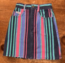 Vintage Girls Guess Striped Jean Skirt Striped Made In USA Size 7 80  s 90  s Y2K